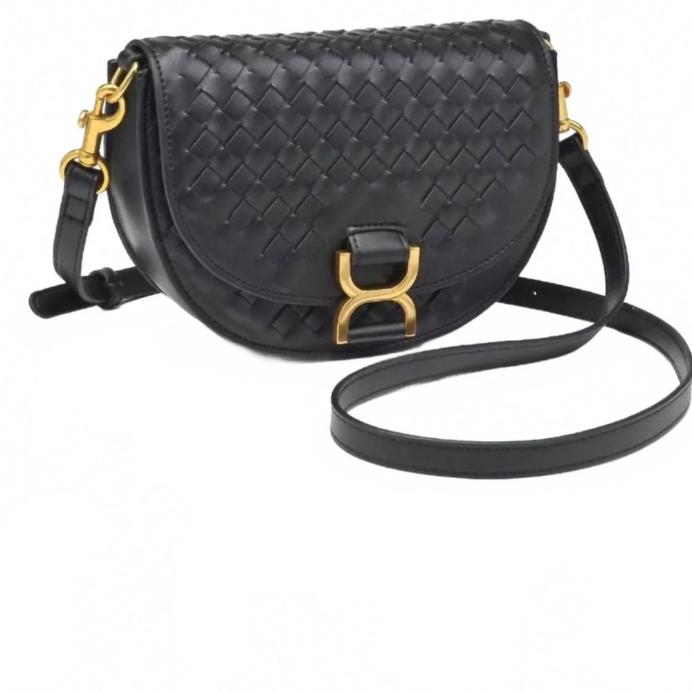 Black Woven vegan Leather Crossbody Bag